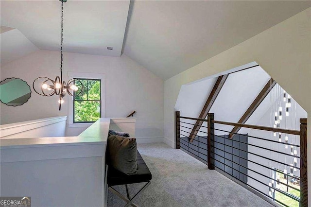 136 Beutell St, Norcross, GA 30071 - additional living space featuring lofted ceiling, a chandelier, and carpet flooring
