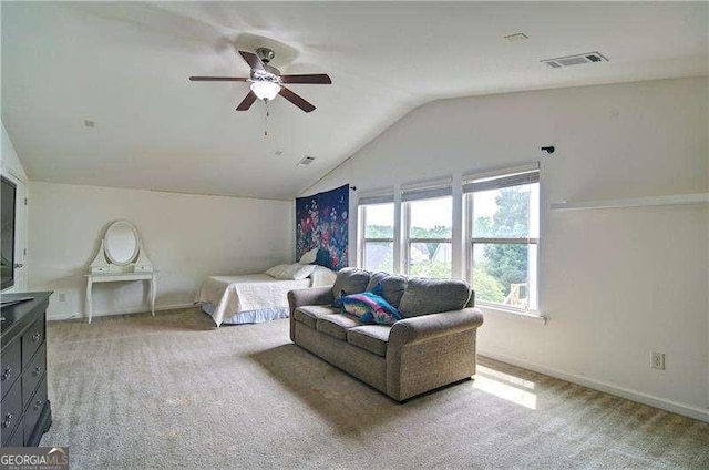 514 Creekshire Cir, Canton, GA 30115 - bedroom with lofted ceiling, light carpet, baseboards, and ceiling fan