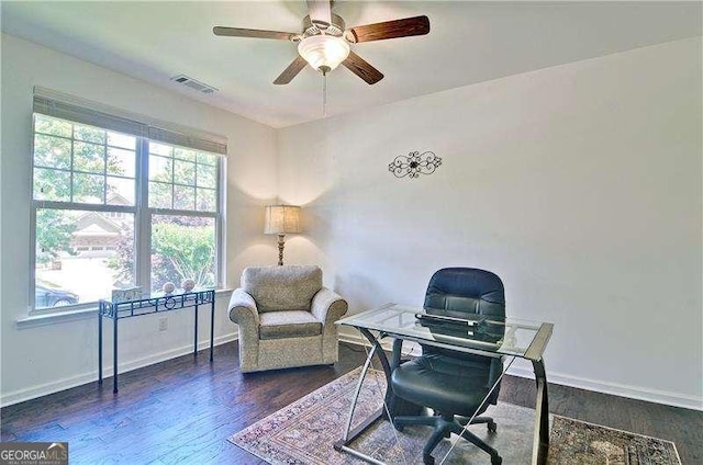 514 Creekshire Cir, Canton, GA 30115 - office featuring wood finished floors, ceiling fan, and baseboards