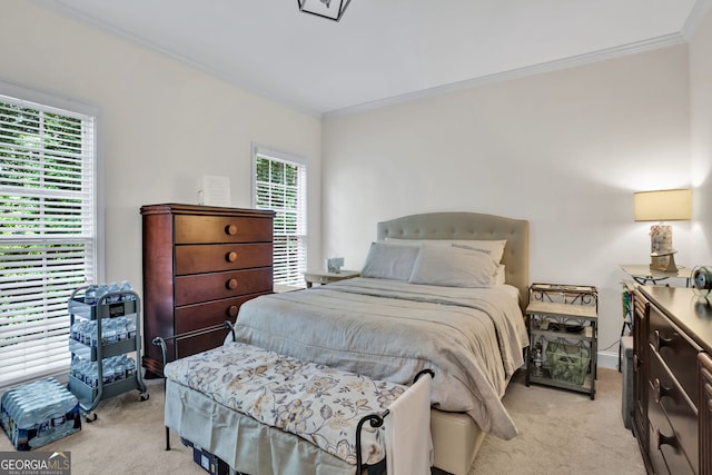 870 River Cliff Ct, Suwanee, GA 30024 - bedroom featuring light carpet and crown molding