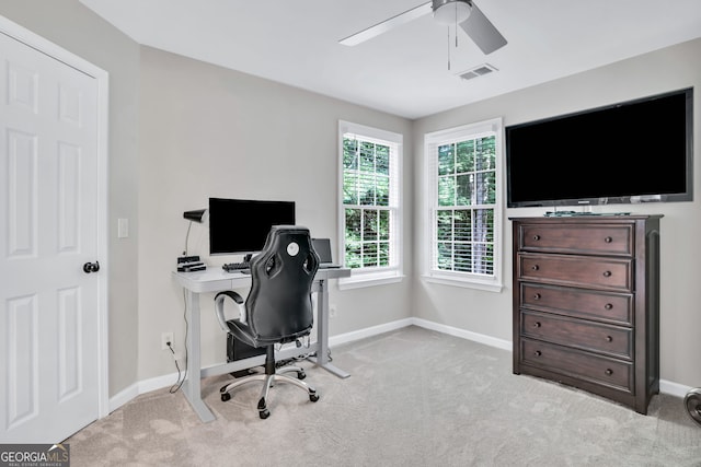 870 River Cliff Ct, Suwanee, GA 30024 - carpeted office space featuring ceiling fan and baseboards