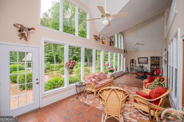 98 Sweetbriar Ln, Carrollton, GA 30117 - sunroom featuring high vaulted ceiling, french doors, and brick floors