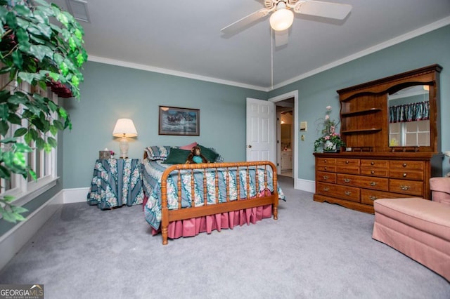 98 Sweetbriar Ln, Carrollton, GA 30117 - bedroom featuring carpet, crown molding, baseboards, and ceiling fan