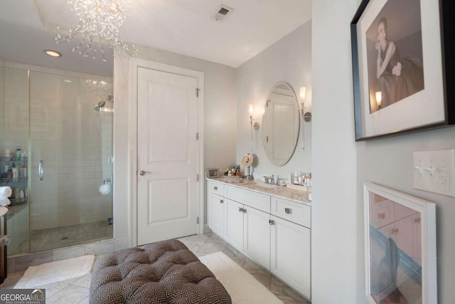 3344 Peachtree Rd NE Unit 3601, Atlanta, GA 30326 - full bathroom featuring a stall shower, vanity, a chandelier, and recessed lighting