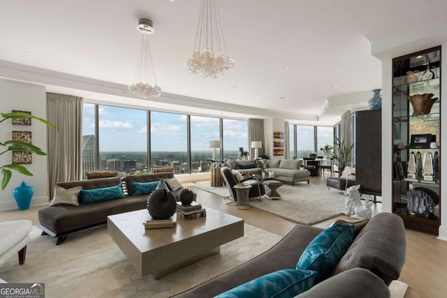 3344 Peachtree Rd NE Unit 3601, Atlanta, GA 30326 - living room featuring light wood-style floors and a chandelier