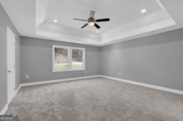 3614 Griffin Dr, Gainesville, GA 30506 - empty room with a tray ceiling, carpet, recessed lighting, a ceiling fan, and baseboards