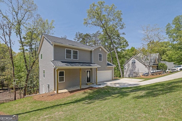3614 Griffin Dr, Gainesville, GA 30506 - traditional home with concrete driveway, an attached garage, covered porch, and a front yard