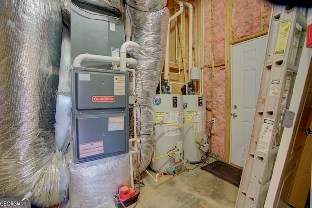 utility room with water heater and heating unit