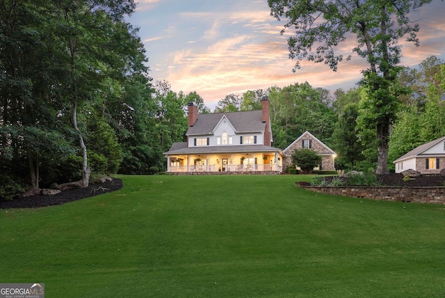 2195 Hickory Hill Rd, Alpharetta, GA 30004 - view of front of property with covered porch, a chimney, and a yard