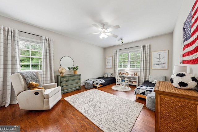 2195 Hickory Hill Rd, Alpharetta, GA 30004 - bedroom featuring wood finished floors and ceiling fan
