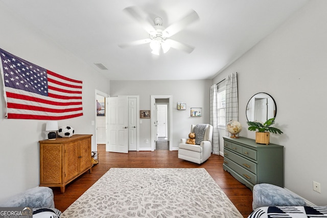 2195 Hickory Hill Rd, Alpharetta, GA 30004 - bedroom with dark wood-style floors, baseboards, and a ceiling fan