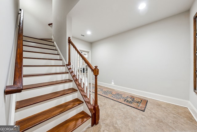 2195 Hickory Hill Rd, Alpharetta, GA 30004 - staircase featuring baseboards and recessed lighting