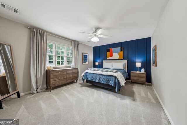 2195 Hickory Hill Rd, Alpharetta, GA 30004 - bedroom with light colored carpet, baseboards, and ceiling fan