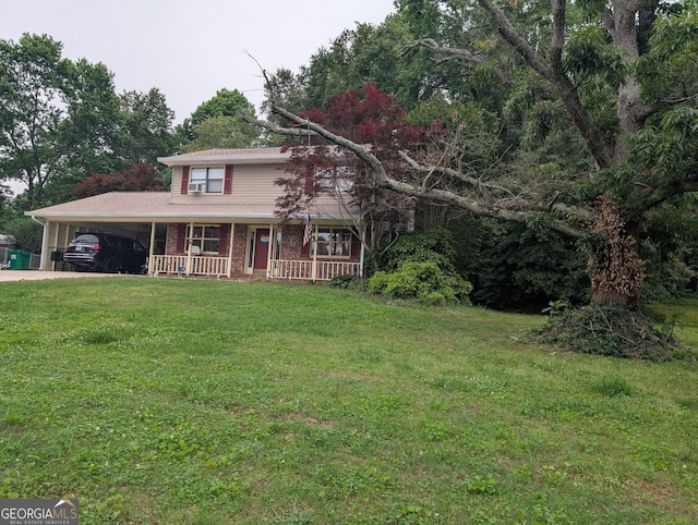 135 Country View Dr, Eastanollee, GA 30538 - view of front of house with covered porch, an attached carport, a front lawn, and concrete driveway