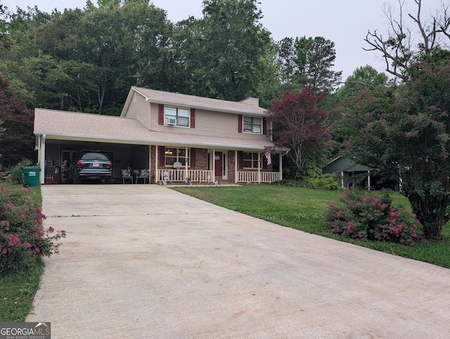 135 Country View Dr, Eastanollee, GA 30538 - traditional-style home with concrete driveway, a porch, a carport, and a front yard