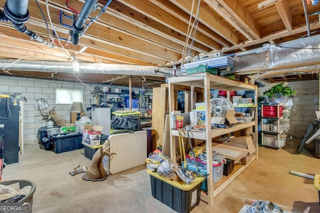 basement with concrete block wall