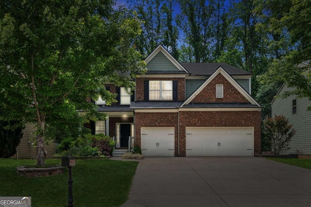 5655 Stevehaven Ln, Cumming, GA 30028 - view of front of home featuring concrete driveway, brick siding, a front lawn, and an attached garage