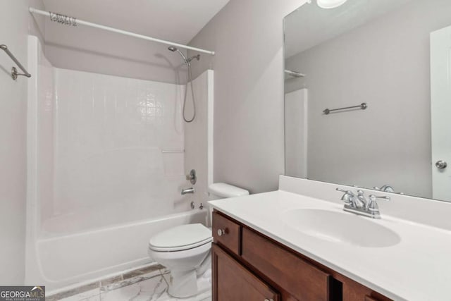 5655 Stevehaven Ln, Cumming, GA 30028 - full bath with toilet, shower / tub combination, vanity, and marble finish flooring