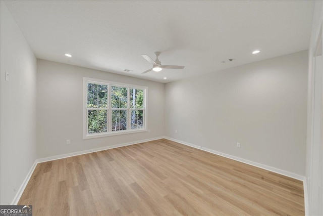 1186 Snow Hill Rd, Cadwell, GA 31009 - empty room featuring a ceiling fan, light wood finished floors, baseboards, and recessed lighting
