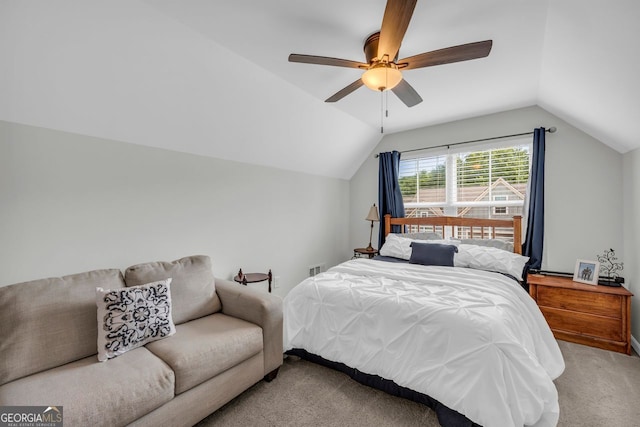 70 Wisteria Way, Winder, GA 30680 - bedroom featuring carpet flooring, vaulted ceiling, and ceiling fan