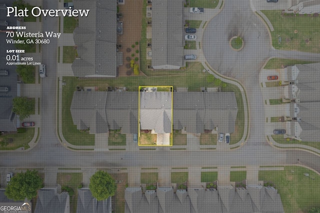 70 Wisteria Way, Winder, GA 30680 - aerial view of property's location with property parcel outlined