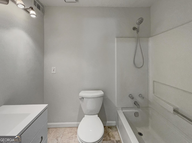 219 Cobblestone Trl, Avondale Estates, GA 30002 - bathroom with toilet, vanity, baseboards, and  shower combination