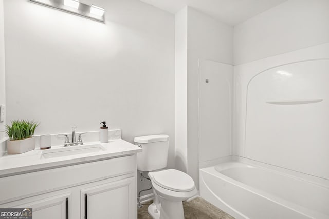 full bathroom featuring vanity, toilet, and tub / shower combination