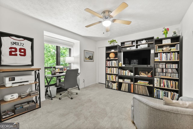 1424 Tuxworth Cir, Decatur, GA 30033 - office featuring a ceiling fan, carpet flooring, baseboards, and a textured ceiling