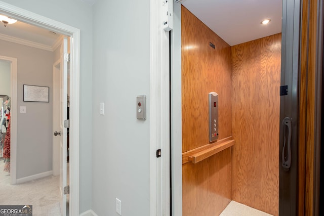 855 Mountain View Ter NW, Marietta, GA 30064 - bathroom with elevator, ornamental molding, baseboards, and recessed lighting