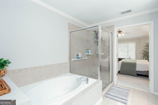 855 Mountain View Ter NW, Marietta, GA 30064 - full bathroom with a bath, a shower stall, a ceiling fan, ensuite bathroom, and tile patterned flooring