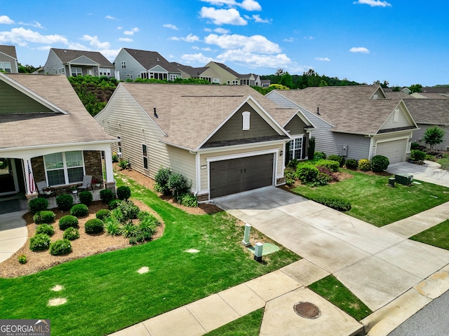 733 Firefly Ct, Griffin, GA 30223 - view of front of property with a residential view, an attached garage, a front lawn, driveway, and roof with shingles