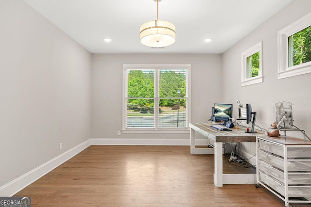 3298 Alcovy Club Ct, Dacula, GA 30019 - office area featuring wood finished floors, baseboards, and recessed lighting