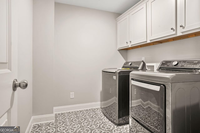 3298 Alcovy Club Ct, Dacula, GA 30019 - washroom with cabinet space, separate washer and dryer, baseboards, and tile patterned floors