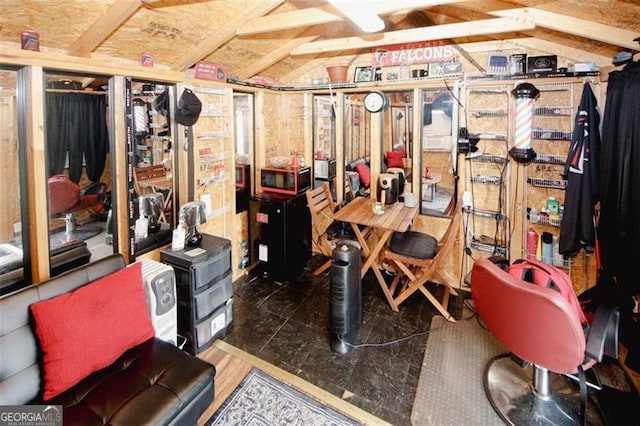 basement with fridge