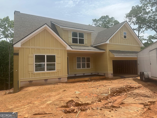 0 Shadybrook Path Lot 29, Newnan, GA 30263 - view of front facade with board and batten siding, roof with shingles, and crawl space