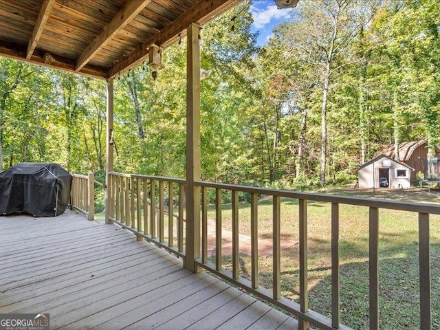665 Mcclain Mountain Rd, Jasper, GA 30143 - deck with grilling area, a yard, and an outbuilding