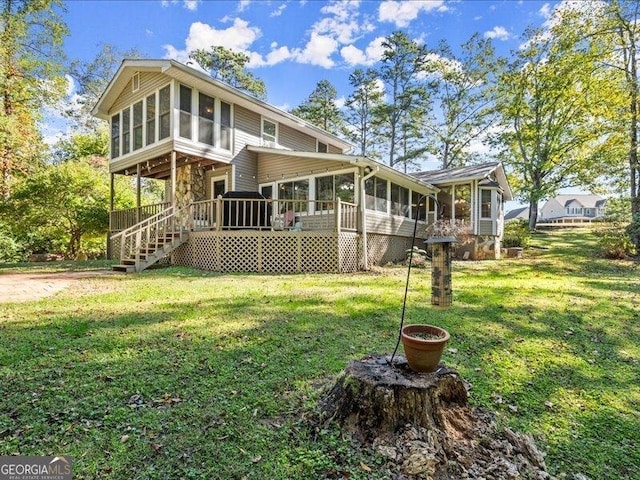 665 Mcclain Mountain Rd, Jasper, GA 30143 - rear view of property featuring a sunroom, a yard, and stairs