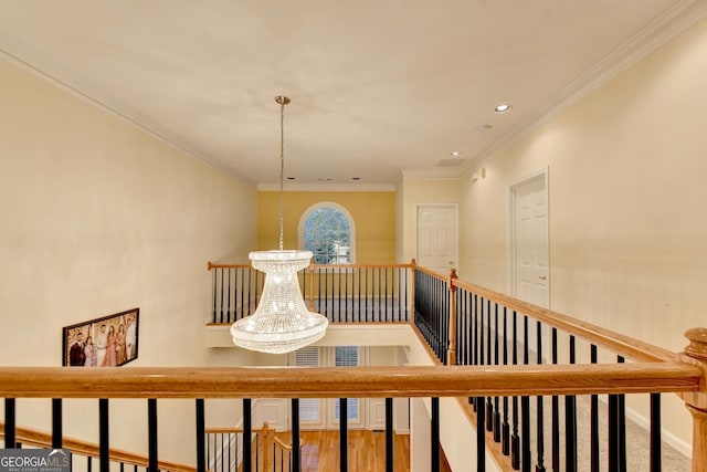 3565 Hickory Branch Trl, Suwanee, GA 30024 - corridor featuring crown molding, recessed lighting, and a chandelier