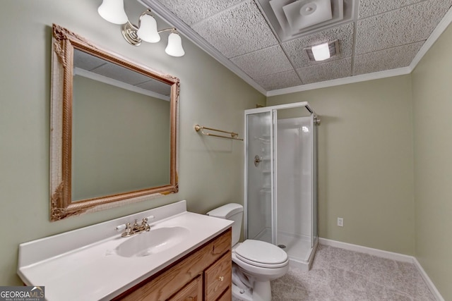 3565 Hickory Branch Trl, Suwanee, GA 30024 - bathroom with a shower stall, vanity, and ornamental molding