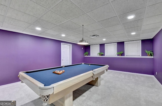 3565 Hickory Branch Trl, Suwanee, GA 30024 - playroom with carpet, recessed lighting, billiards, and a drop ceiling