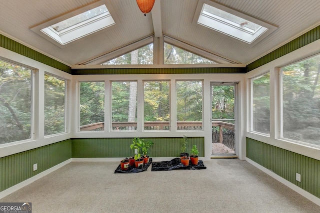 3565 Hickory Branch Trl, Suwanee, GA 30024 - sunroom / solarium featuring a skylight, carpet floors, healthy amount of natural light, and vaulted ceiling