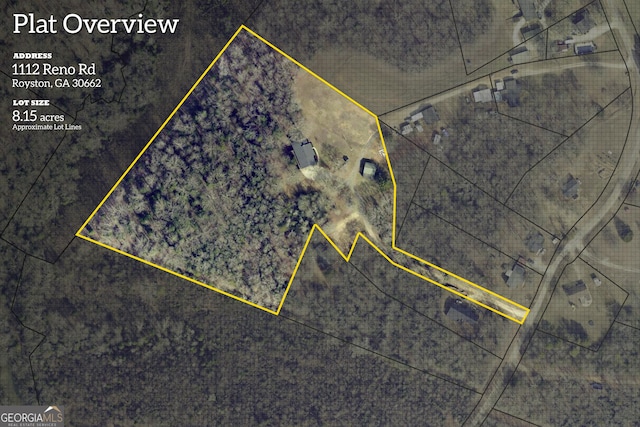 1112 Reno Rd, Royston, GA 30662 - aerial overview of property's location featuring property parcel outlined