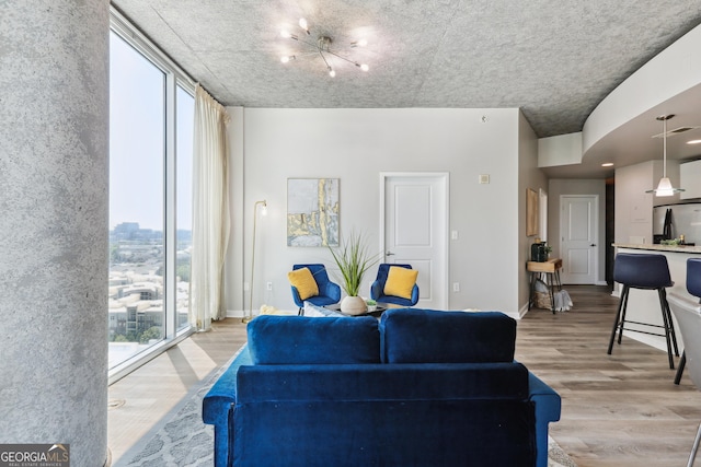 living room with light wood-type flooring and baseboards