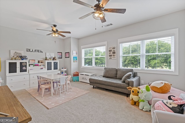 47 Wicklow Ct, Hoschton, GA 30548 - game room featuring light colored carpet and a ceiling fan