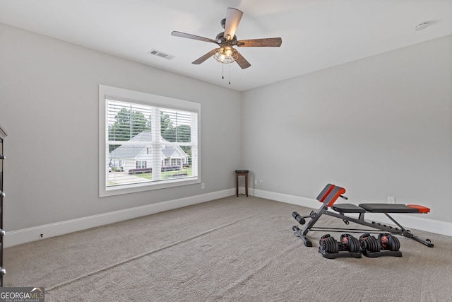 47 Wicklow Ct, Hoschton, GA 30548 - workout area featuring carpet and ceiling fan