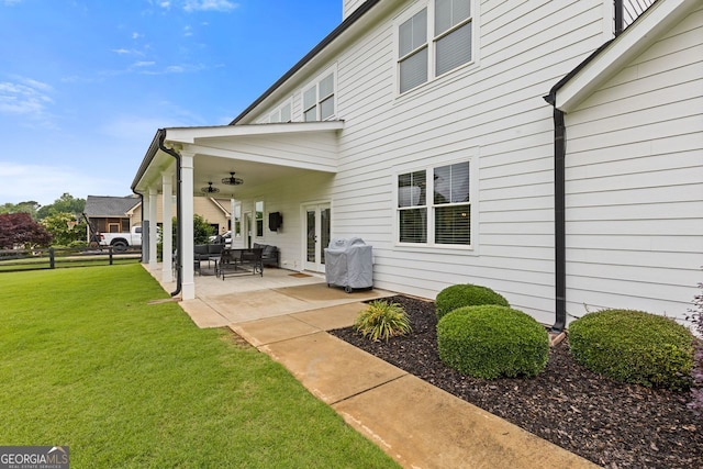 47 Wicklow Ct, Hoschton, GA 30548 - rear view of property with a patio, ceiling fan, and french doors