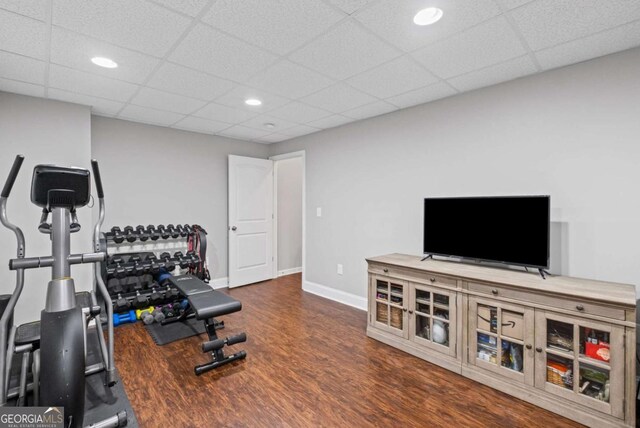 1811 Tilliewood Trl NE, Marietta, GA 30066 - exercise room with wood finished floors, baseboards, a paneled ceiling, and recessed lighting