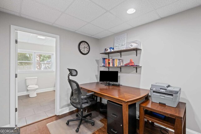 1811 Tilliewood Trl NE, Marietta, GA 30066 - office with a paneled ceiling, baseboards, and wood finished floors