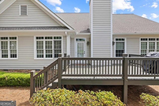 1101 Harbor Ridge Dr, Greensboro, GA 30642 - back of house with a chimney, a shingled roof, and a deck
