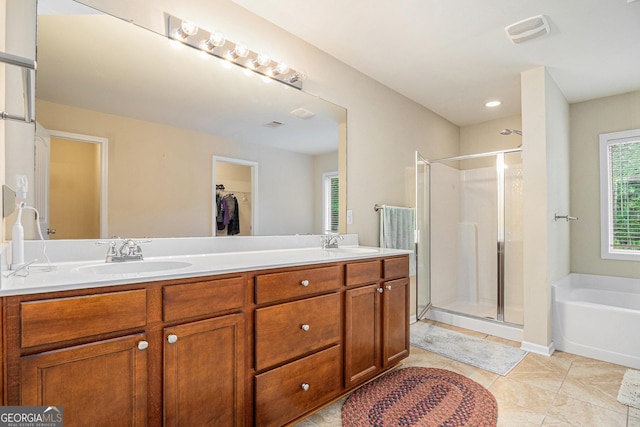4889 Arbor View Pkwy NW, Acworth, GA 30101 - full bathroom with a shower stall, double vanity, a garden tub, and a spacious closet